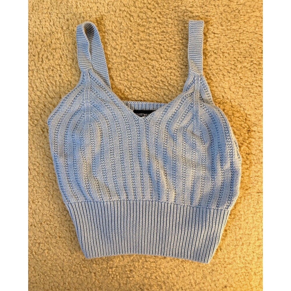 Streetwear Society Baby Blue Periwinkle Chunky Knit Crop Tank Top XS